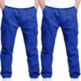 thumbnail image 1 of OGLCCG 2 Pack Boys Cargo Pants Elastic Waist Casual School Joggers Pants for Kids Solid Color Baggy Sweatpants with Pockets 4-13 Years, 1 of 8
