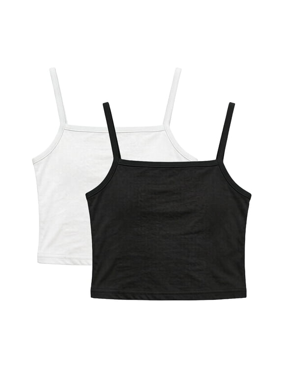2 Pack Girls Tank Tops Summer Spaghetti Strap Sleeveless Crop Cami Top Scoop Neck Undershirts for Teens Girls 3-14 Years