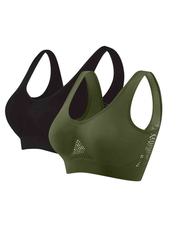 2 Pack Sports Bras for Women Wirefree Padded Workout Yoga Gym Fitness Bra Medium Support Comfortable Seamless Bras