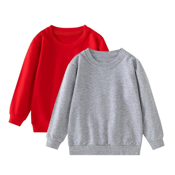 OGLCCG 2-Pack Unisex Kids Crewneck Sweatshirt Long Sleeve Cotton Pullover Tops For Boys and Girls Lightweight Thin Solid Color Shirts 1-11 Years