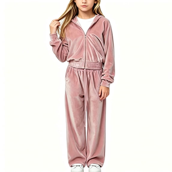 OGLCCG 2 Piece Outfits for Girls Velour Tracksuit Zip Up Sweatshirt and Jogger Sweatpants Fall Winter Sweatsuits Set 5-12 Years