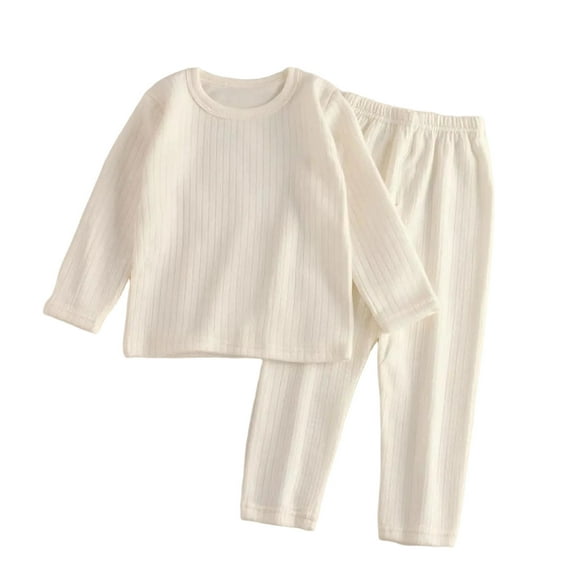 OGLCCG 2 Piece Pajamas Set for Boys Girls Crewneck Long Sleeve Sleepwear Top and Pjs Pants Solid Color Lightweight Soft Loungewear Sets 6M-15Years
