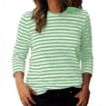 thumbnail image 1 of OGLCCG 3/4 Length Sleeve Womens Tops Striped Printed Round Neck Cute Tunic Tops Loose Fit Basic Pullover Tees Blouses for Spring Summer,M,Green, 1 of 4