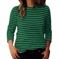 thumbnail image 1 of OGLCCG 3/4 Length Sleeve Womens Tops Striped Printed Round Neck Cute Tunic Tops Loose Fit Basic Pullover Tees Blouses for Spring Summer,XXL,Green 1, 1 of 4