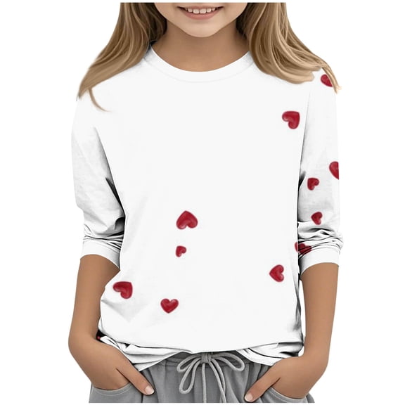 OGLCCG 3/4 Sleeve Shirt for Girls Casual Valentines Day Shirts Tops Funny Love Heart Printed Loose Fit Valentine Shirts 3-12 Years