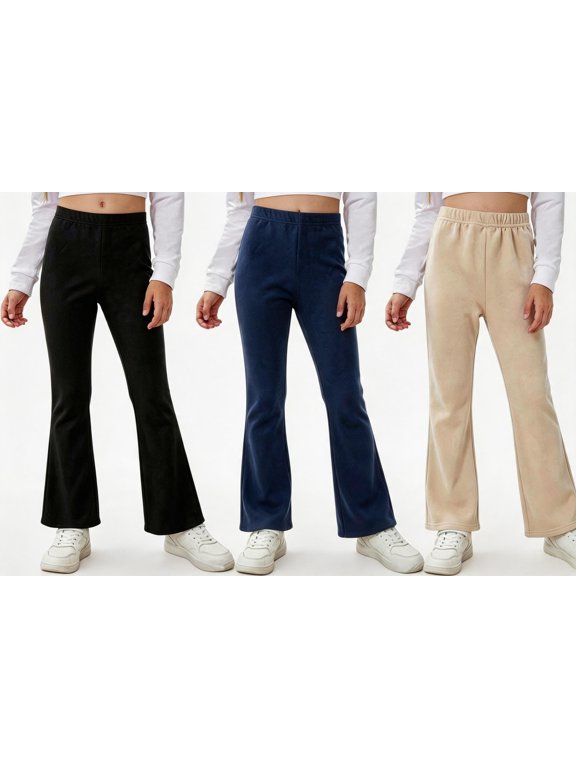 3 Pack Girls Flare Pants High Waist Athletic Bell Bottoms for Kids Casual Stretch Bootcut Leggings Size 12