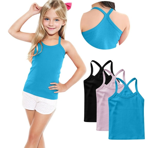 OGLCCG 3 Pack Girls Tank Top Toddler Spaghetti Strap Y Back Training Sleeveless Undershirts Cotton Solid Color Cami Dance Tank Tops 12M-13Y