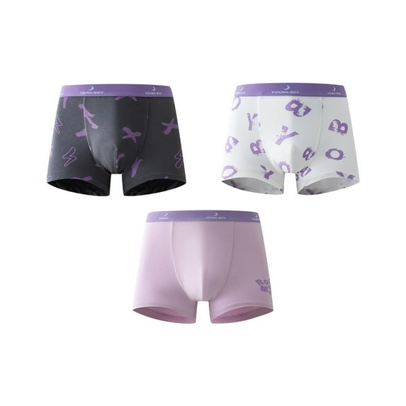 OGLCCG 3 Pack Teens Boys Boxer Briefs Soft Tagless Underwear with Fly Pouch Cartoon Printed Breathable Briefs Multipack 5-14 Years