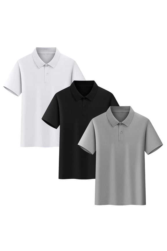 3 Pack Teens Boys Short Sleeve Golf Shirts Kids Athletic Performance School Uniform Collared Shirt Solid Summer Casual Tees 3-17 Years