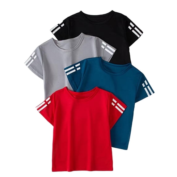 OGLCCG 4 Pack Boys Short-Sleeve T-Shirt Quick Drying Crewneck Athletic Shirts Youth Moisture Wicking Sports Training Performance Tee 3-14 Years
