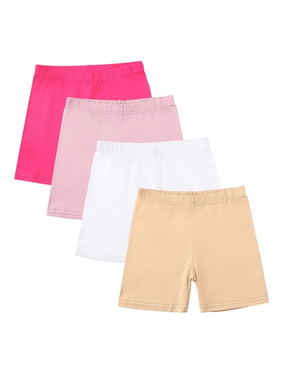 4 Pack Girls Bike Shorts Cartwheel Breathable and Safety Cotton Under Dress Dance Shorts Solid Color Runing Shorts for Kids Size 5-14 Years
