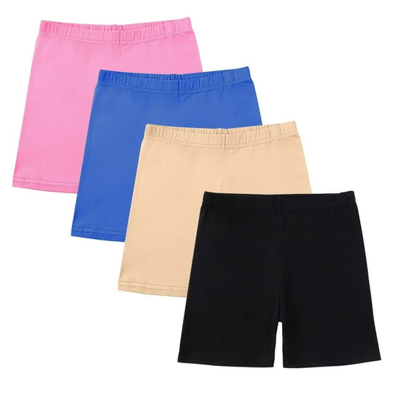 OGLCCG 4 Pack Girls Bike Shorts Cotton Under Dress Dance Cartwheel Shorts for Teens Kids Summer Clothes Multicolor Size 5-14 Years
