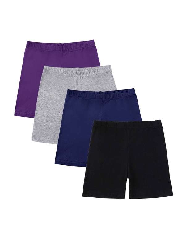 4 Pack Girls Bike Shorts Cotton Under Dress Dance Cartwheel Shorts for Teens Kids Summer Clothes Multicolor Size 5-14 Years