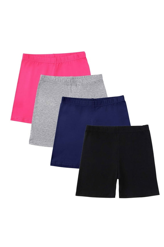 4 Pack Girls Bike Shorts Cotton Under Dress Dance Cartwheel Shorts for Teens Kids Summer Clothes Multicolor Size 5-14 Years