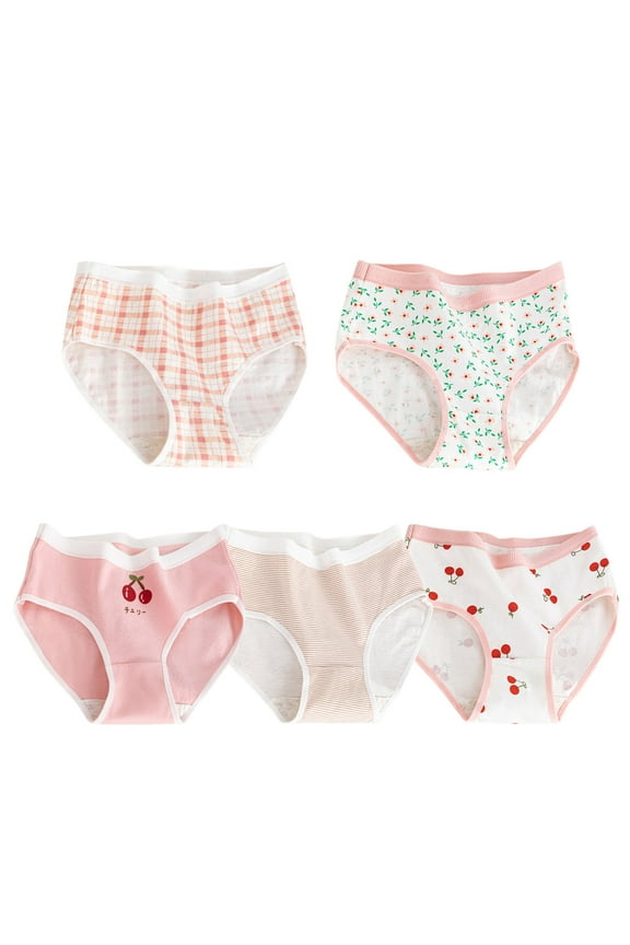 5 Pack Girls Cotton Underwear Medium Waist Stretch Briefs Teens Girls Soft Breathable Comfort Panties 14-17 Years