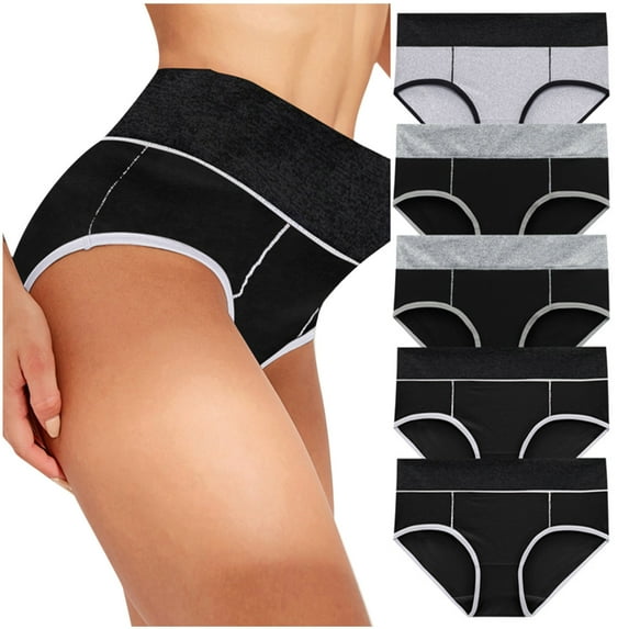 OGLCCG 5 Pack Women's High Waisted Cotton Underwear Tummy Control Full Coverage Briefs Stretch Soft Ladies Breathable Panties