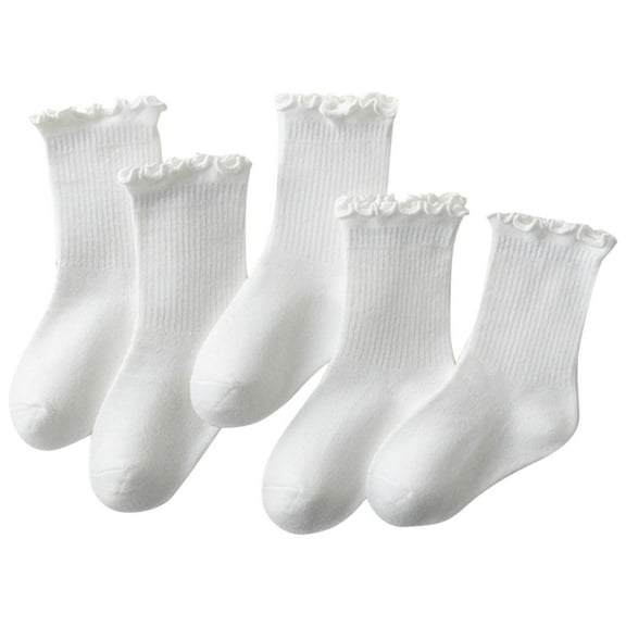 OGLCCG 5 Pairs Girls Ruffle Socks Toddler Cotton Frilly Turn-Cuff Cotton Crew Socks Solid Color Soft Breathable Casual Dress Socks 1-12 Years