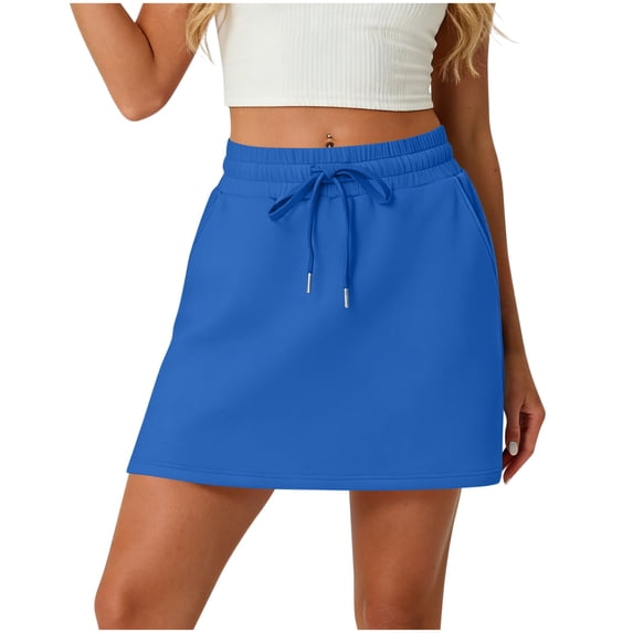OGLCCG Active Skirts for Women with Built-in Shorts and Pockets Drawstring High Waist Golf Tennis Shirts Casual Summer Hiking Workout Skort,XL,Blue