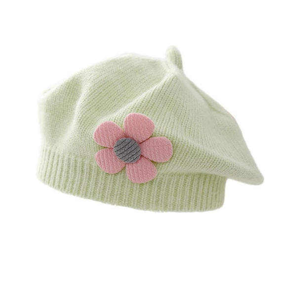 OGLCCG Baby Beret Hat Toddler Fall Winter Warm Knitted Beanie Cap with Cute Flower Little Girls French Artist Knit Hat for 3-48 Months