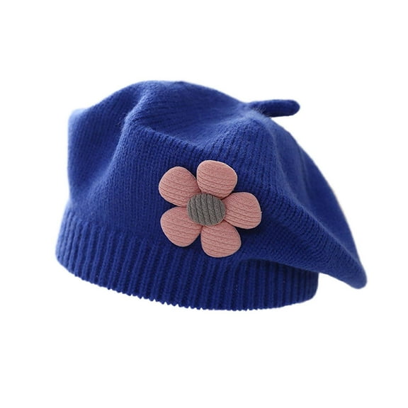 OGLCCG Baby Beret Hat Toddler Fall Winter Warm Knitted Beanie Cap with Cute Flower Little Girls French Artist Knit Hat for 3-48 Months