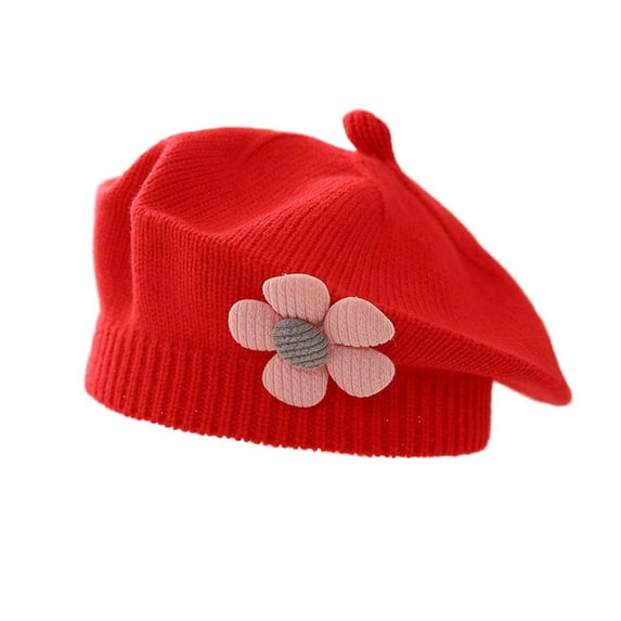 OGLCCG Baby Beret Hat Toddler Fall Winter Warm Knitted Beanie Cap with Cute Flower Little Girls French Artist Knit Hat for 3-48 Months
