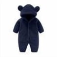 thumbnail image 1 of OGLCCG Baby Furry Jumpsuit with Cute Bear Infant Button Long Sleeve Warm Fleece One-Piece Romper Hooded Snowsuit Rompers for Fall Winter 0-12 Month, 1 of 5