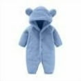 thumbnail image 1 of OGLCCG Baby Furry Jumpsuit with Cute Bear Infant Button Long Sleeve Warm Fleece One-Piece Romper Hooded Snowsuit Rompers for Fall Winter 0-12 Month, 1 of 5