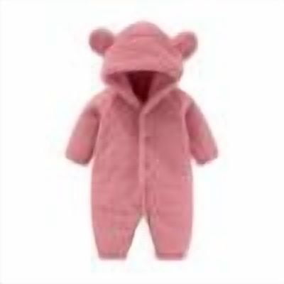 OGLCCG Baby Furry Jumpsuit with Cute Bear Infant Button Long Sleeve Warm Fleece One-Piece Romper Hooded Snowsuit Rompers for Fall Winter 0-12 Month
