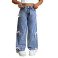 thumbnail image 1 of OGLCCG Baggy Jeans for Girls Teens Cute Bow High Waisted Wide Leg Denim Pants with Pockets Trendy Y2K Boyfriend Streetwear Trousers 6-13 Years, 1 of 4