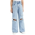 thumbnail image 1 of OGLCCG Baggy Jeans for Girls Teens Wide Leg Ripped High Waisted Denim Pants with Pockets Loose Cute Y2K Streetwear Jean Trousers 6-13 Years, 1 of 7