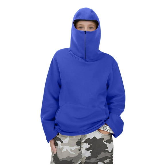 OGLCCG Balaclava Hoodie for Kids Zip Face Mask Long Sleeve Fleece Hooded Sweatshirt Fall Winter Soft Warm Pullover Tops For Girls Boys 3-15 Years