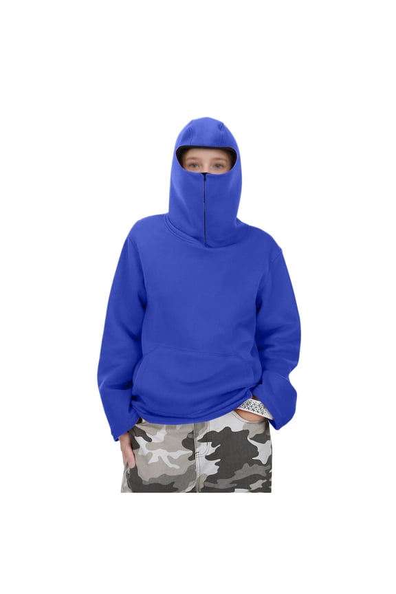 Balaclava Hoodie for Kids Zip Face Mask Long Sleeve Fleece Hooded Sweatshirt Fall Winter Soft Warm Pullover Tops For Girls Boys 3-15 Years