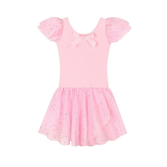 OGLCCG Ballet Leotards for Girls Shiny Ruffle Sleeve Cotton Dance Skirted Leotard Flutter Sleeve Kids Ballet Tutu Dress Dancewear 2-13 Years