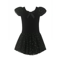 OGLCCG Ballet Leotards for Girls Shiny Ruffle Sleeve Cotton Dance Skirted Leotard Flutter Sleeve Kids Ballet Tutu Dress Dancewear 2-13 Years