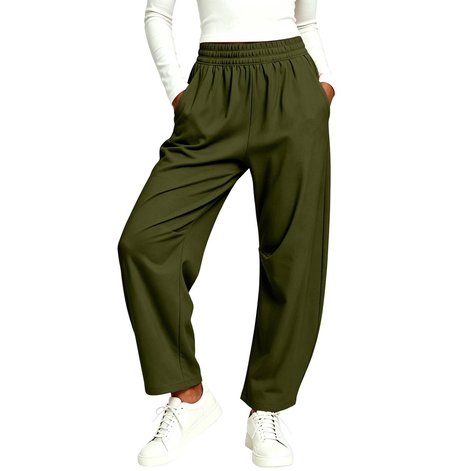 OGLCCG Barrel Pants Women Baggy Elastic Waisted Wide Leg