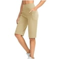 thumbnail image 1 of OGLCCG Bermuda Shorts for Women High Waisted Knee Length Athletic Shorts with Pockets Summer Wide Leg Yoga Workout Capri Leggings,XXL,Khaki, 1 of 8