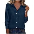 thumbnail image 1 of OGLCCG Blouse for Women Long Sleeve Button Down Shirts Dressy Casual Lightweight Solid Color Collared Business Tees Tops,L,Navy, 1 of 4