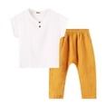 thumbnail image 1 of OGLCCG Boy's 2 Pieces Sets Short Sleeve Henley T Shirt and Baggy Sweatpants Summer Beach Matching Outfits 0-8 Years, 1 of 5