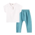 thumbnail image 1 of OGLCCG Boy's 2 Pieces Sets Short Sleeve Henley T Shirt and Baggy Sweatpants Summer Beach Matching Outfits 0-8 Years, 1 of 5