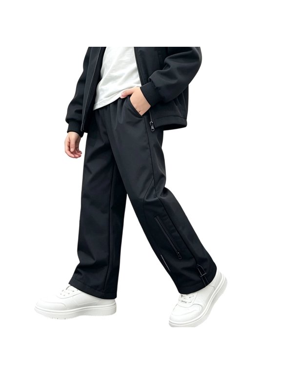 Boy's Fleece Lined Hiking Pants Waterproof Warm Soft Shell Outdoor Cargo Pants Thermal Walking Trousers with Pockets(Black,7-8Years)