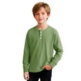 thumbnail image 1 of OGLCCG Boy's Henley Long Sleeve Shirts Crewneck Button Up Waffle T-Shirt Solid Color Spring Summer Lightweight Sweatshirt for School 4-14 Years, 1 of 5