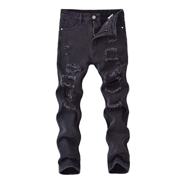 OGLCCG Boy's Ripped Jeans Fashion Stacked Destroyed Distressed Stretch Skinny Fit Denim Pants with Pockets Lightweight Jeans Pants 4-14 Years