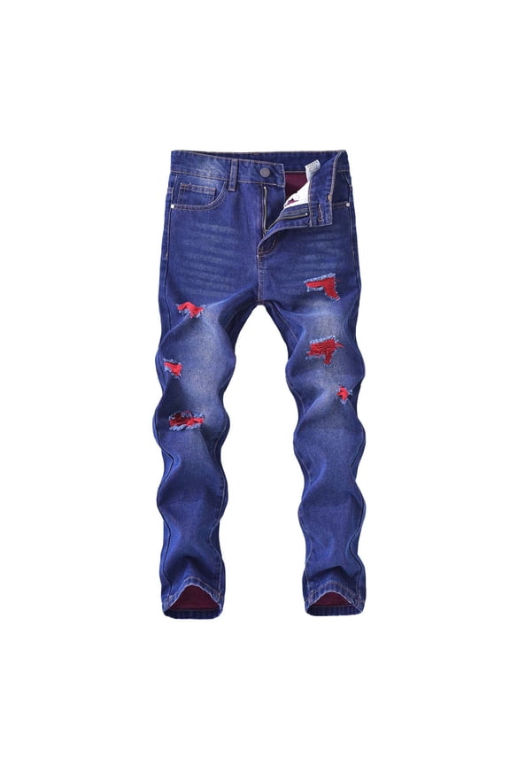 Boy's Ripped Jeans Fashion Stacked Destroyed Distressed Stretch Skinny Fit Denim Pants with Pockets Lightweight Jeans Pants 4-14 Years