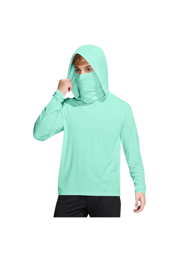 Boy's Sun Protection Hoodie Shirt UPF 50+ Long Sleeve UV SPF T-Shirts with Mask Quick Dry Rash Guard Fishing Lightweight Cooling Shirts