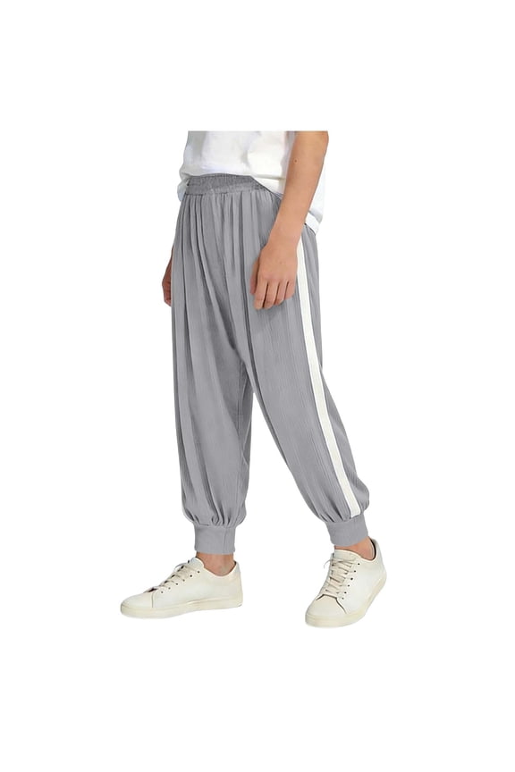 Boys Athletic Jogger Pants Summer Side Stripe Wide Leg Track Pants Casual Baggy Elastic Waist Thin Sweatpants 0-10 Years