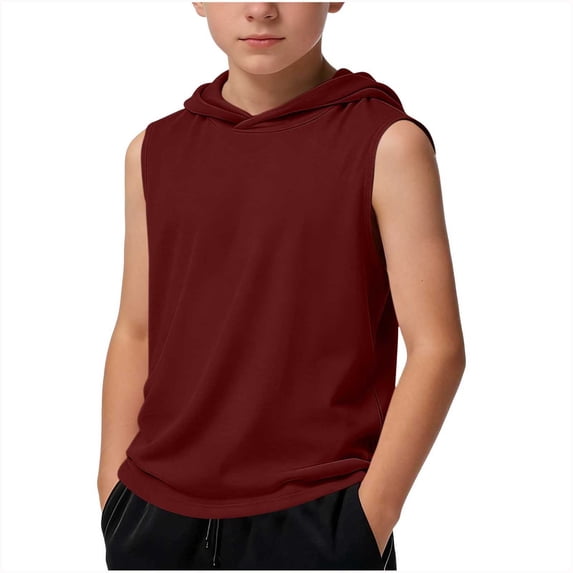 OGLCCG Boys' Athletic Tank Tops Sleeveless Pullover Hoodies Sports Workout Active Basic T-Shirts for Youth 5-15 Years