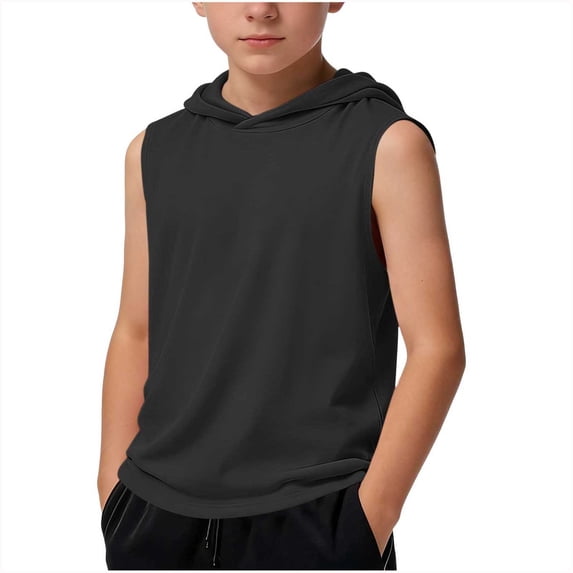 OGLCCG Boys' Athletic Tank Tops Sleeveless Pullover Hoodies Sports Workout Active Basic T-Shirts for Youth 5-15 Years