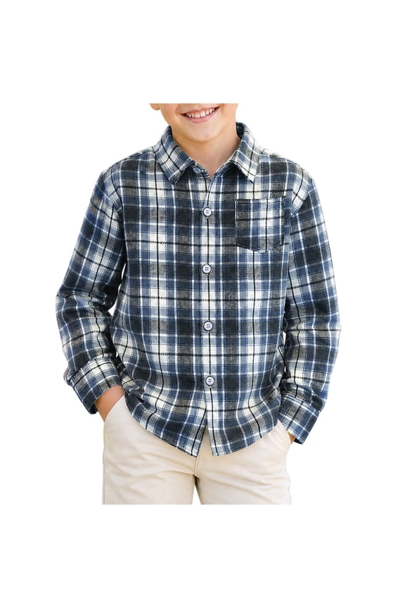Boys Button Down Shirts Long Sleeve Boys Dress Shirt with Pocket for School Party Wedding Kids Baisc Plaid Shirts 1-12 Years