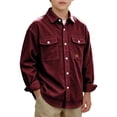 thumbnail image 1 of OGLCCG Boys Corduroy Shirts Kids Western Long Sleeve Botton Down Shirts Casual Fall Lapel Collared Shacket Jacket Size 4-14(Wine,10 Years), 1 of 6