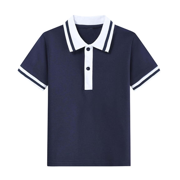 OGLCCG Boys Cotton School Uniform T Shirts Short Sleeve Striped Collared Button Closure Tees Tops Loose Fit Soft Performance Shirts 2-15 Years